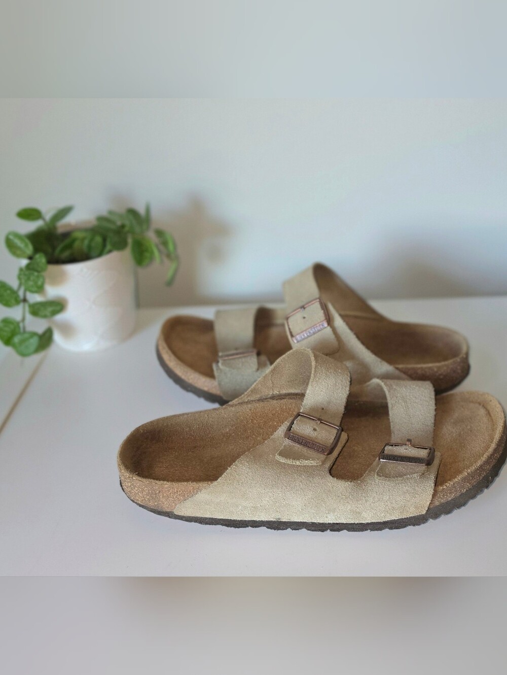 Birkenstock Arizona Taupe Suede Sandals Size 10